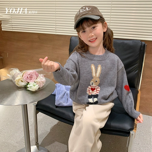 Свитер, демисезонный детский трикотажный базовый приятный телу пуховик, детская одежда, в западном стиле