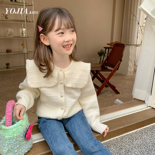 Свитер, кардиган, осенняя детская трикотажная куртка, детская одежда, в западном стиле, в стиле Шанель