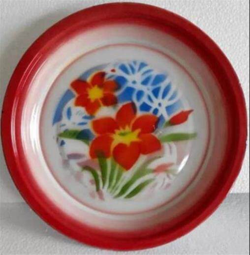 Anti-fall old style enamel plate high temperature resistant tray home rural iron round handle tea wedding flower place - Taobao