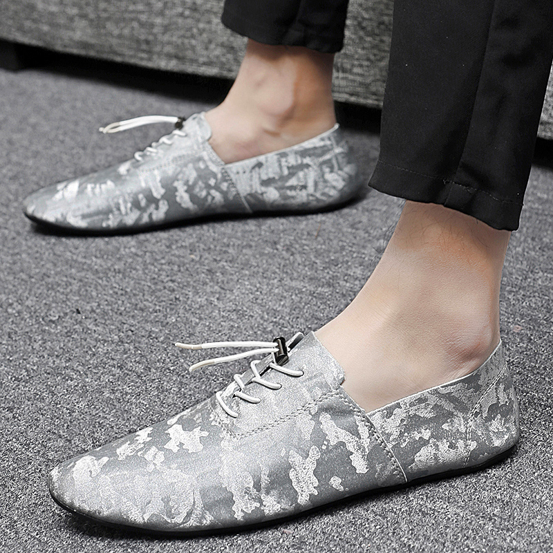 Bean Bean Shoes Men's Summer 2020 New Society Sloth People Print Wave Shoes Europe Station Casual High-end Leather Shoes Driving Shoes