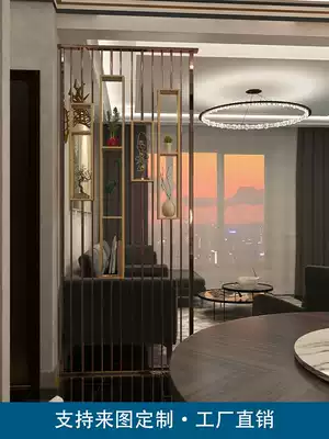 Glass metal screen partition stainless steel craft porch wrought iron decorative art hollow rose gold carved light luxury