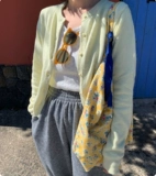 Ограниченное время 2.22 Cut -Off veve corean покупка INS Blogger Self -Made FD Solid Color Triked Cardigan