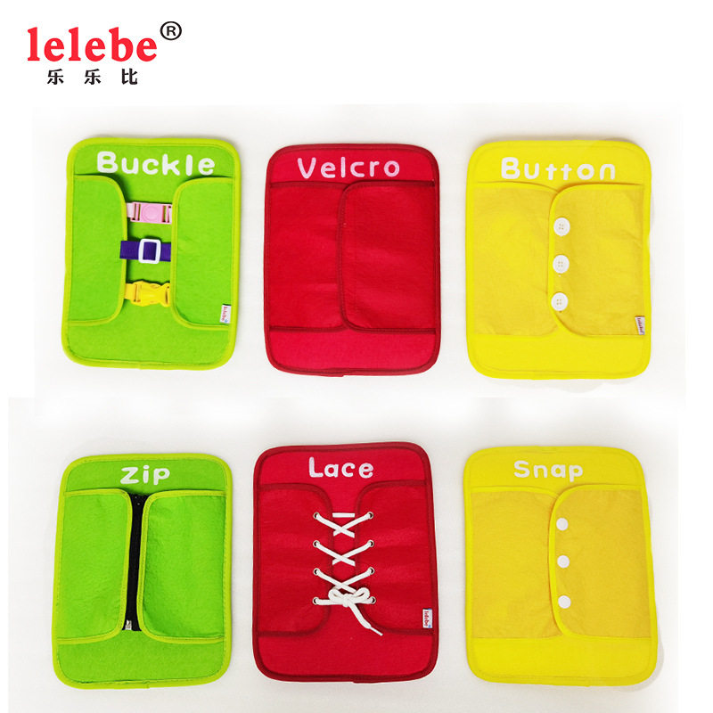 Kindergarten baby learning to wear clothing items wearing rope pull-pull chain inserts press-button tying children's toy busy boards