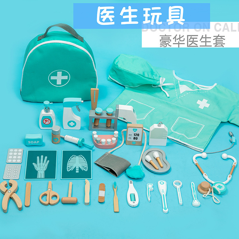 Export of children Wooden Hostages of Pretending Home Wine Dentist Raw With Needle Toy Baby Male And Female Small Nurse Medicine Box