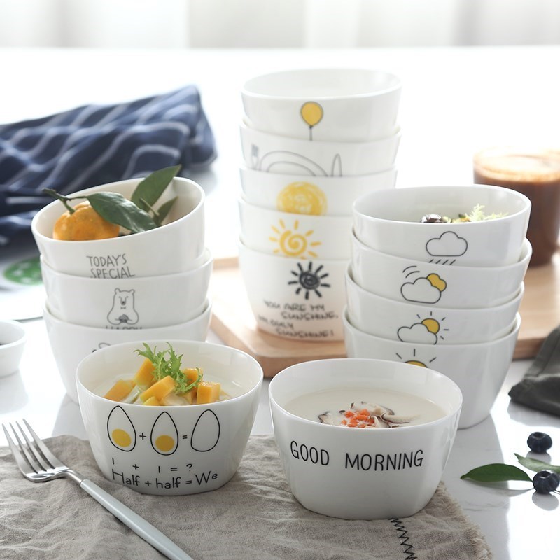 Home color exquisite bowl dormitory with student ceramics simple single square smooth eating simple big bowl Small Bowl