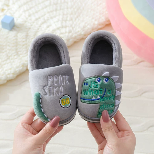 Зимние тапочки для мальчиков, детский удерживающий тепло динозавр, детская нескользящая сумка для обуви для девочек