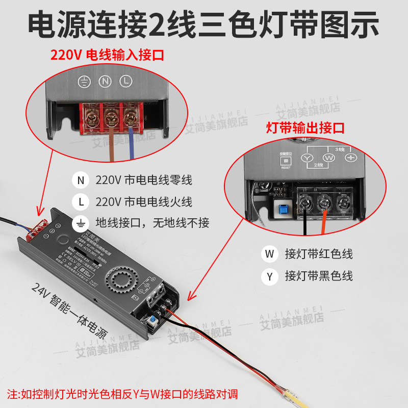 Intelligent Three-Color Stepless Dimming and Color-Adjusting Transformer Linear Light Controller 220V to Low Voltage 24V Switching Power Supply