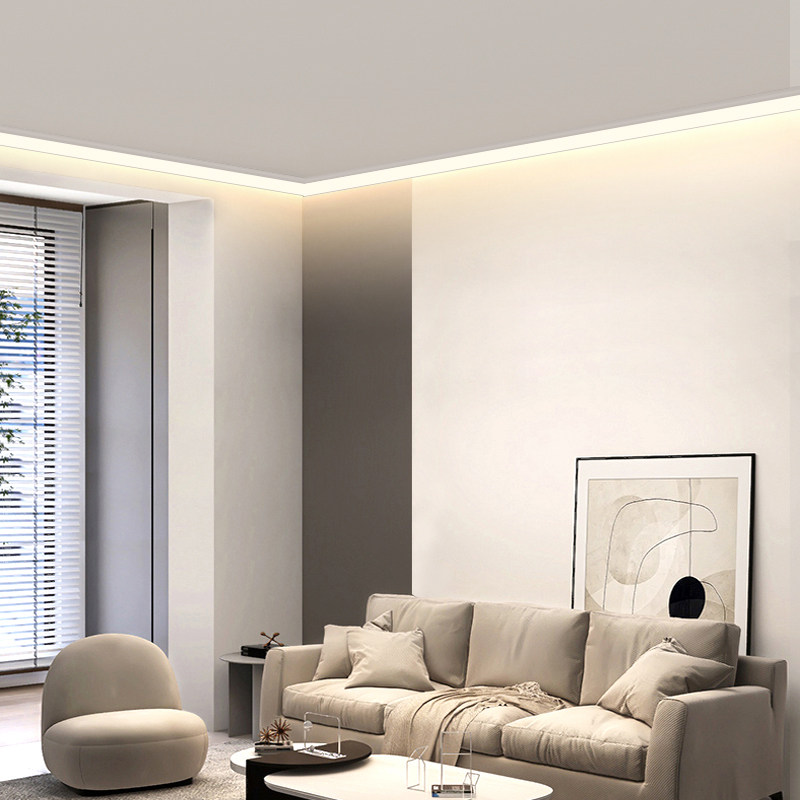 Surface-Mounted Luminous Corner Line Lights, No Ceiling Required, Gypsum Line Lights, Living Room Corner Wall Washers, Reflective Light Troughs