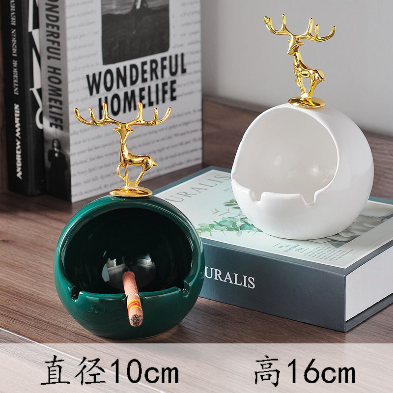 Small [White + Green] Deer HeadXiaojin Deer ornaments Storage ornament originality a birthday present room desktop Porch TV cabinet wine cabinet Arts and Crafts