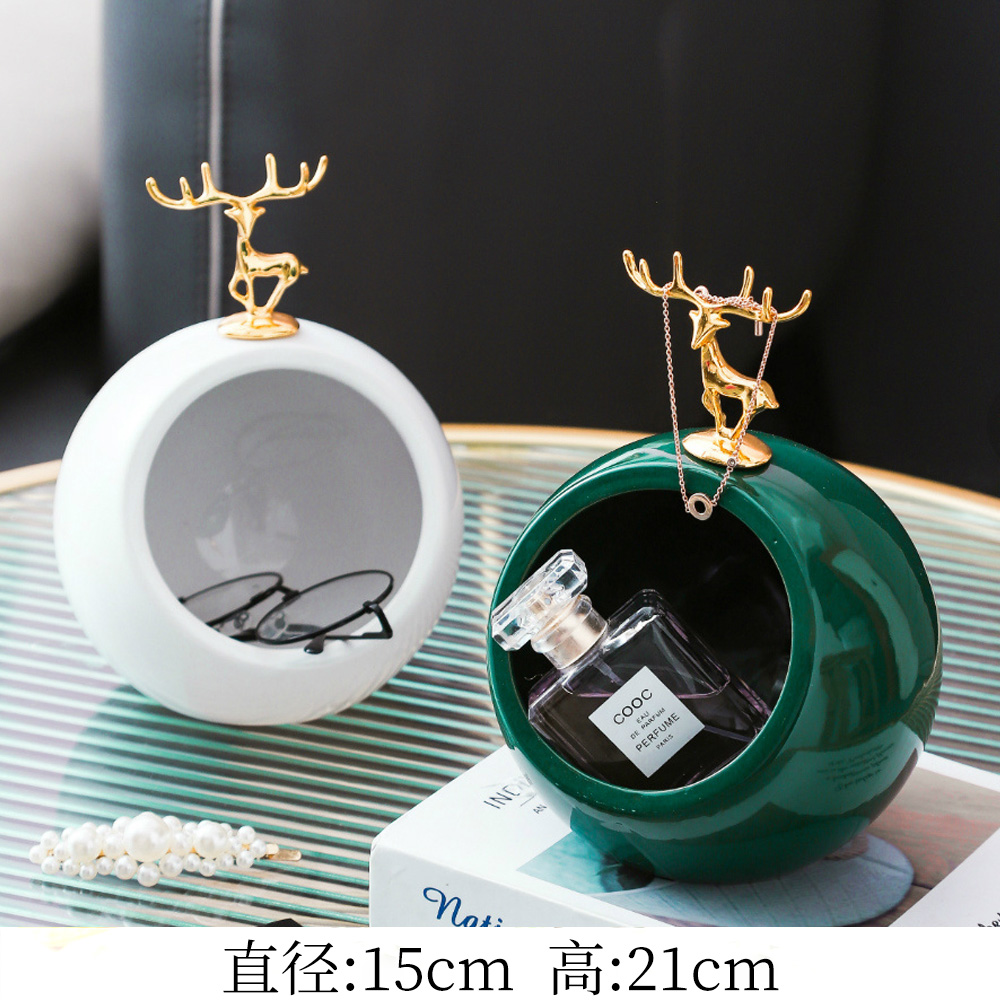 Big [White + Green] Deer HeadXiaojin Deer ornaments Storage ornament originality a birthday present room desktop Porch TV cabinet wine cabinet Arts and Crafts