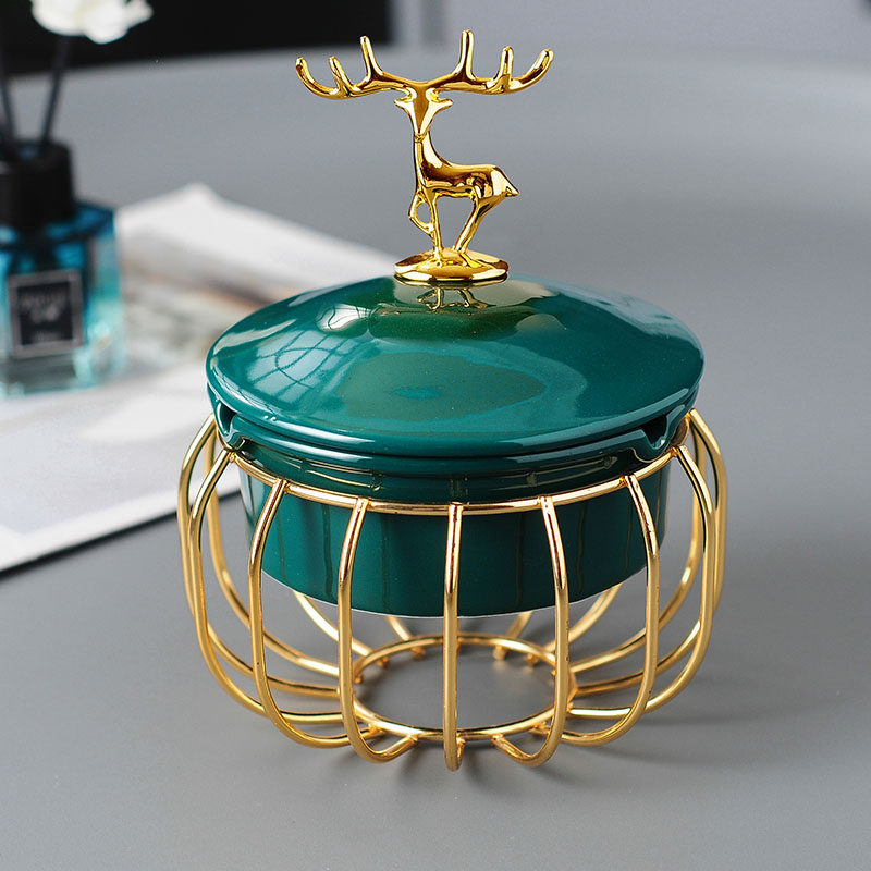 Ceramic ashtray with lid windproof large creative living room tea several tabletop light luxury Nordic company opening ceremony