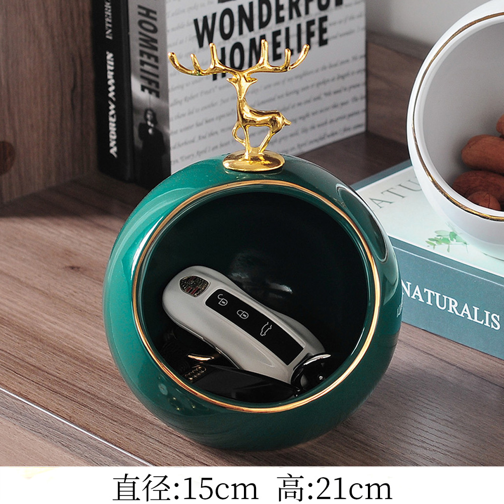 Big Green Deer HeadXiaojin Deer ornaments Storage ornament originality a birthday present room desktop Porch TV cabinet wine cabinet Arts and Crafts