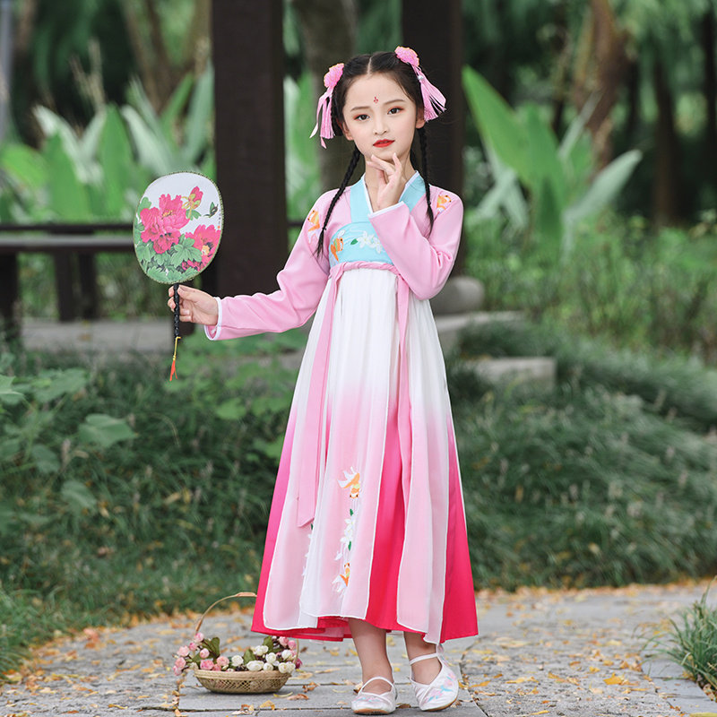 Spring and summer children's Han-clothed girls antique super-fairy chest dress short sleeves children old-style dress girls