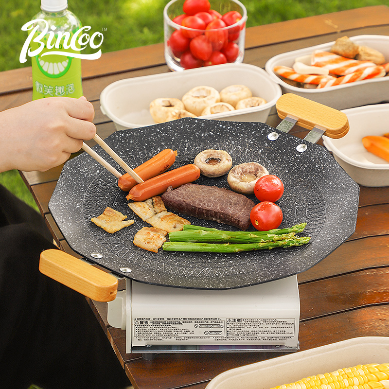 Bincoo Baking Pan Outdoor Camping Medical Stone Roast Pan Han Style Nonstick Barbecue Disc-type oven induction stove General