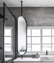 Suspended hanging mirror led luminous mirror with light up and down boom elliptical mirror bathroom mirror hotel homestay ceiling hanging mirror
