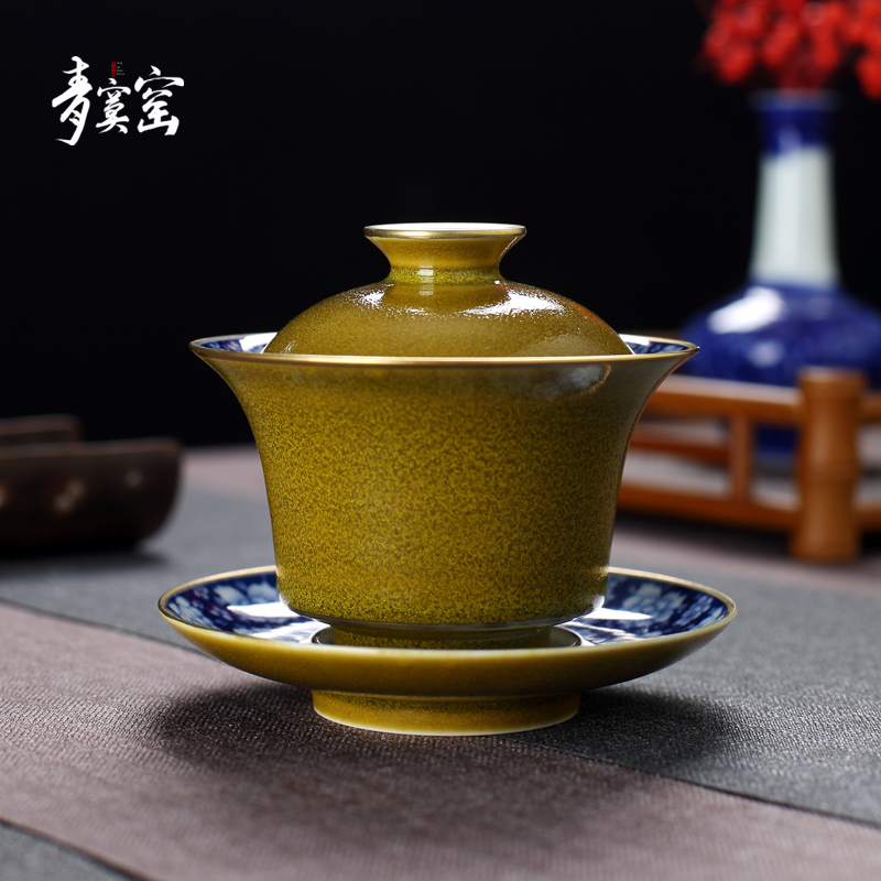 Up tureen jingdezhen ceramic tea set three green was to tureen tureen single pure manual bowl is home