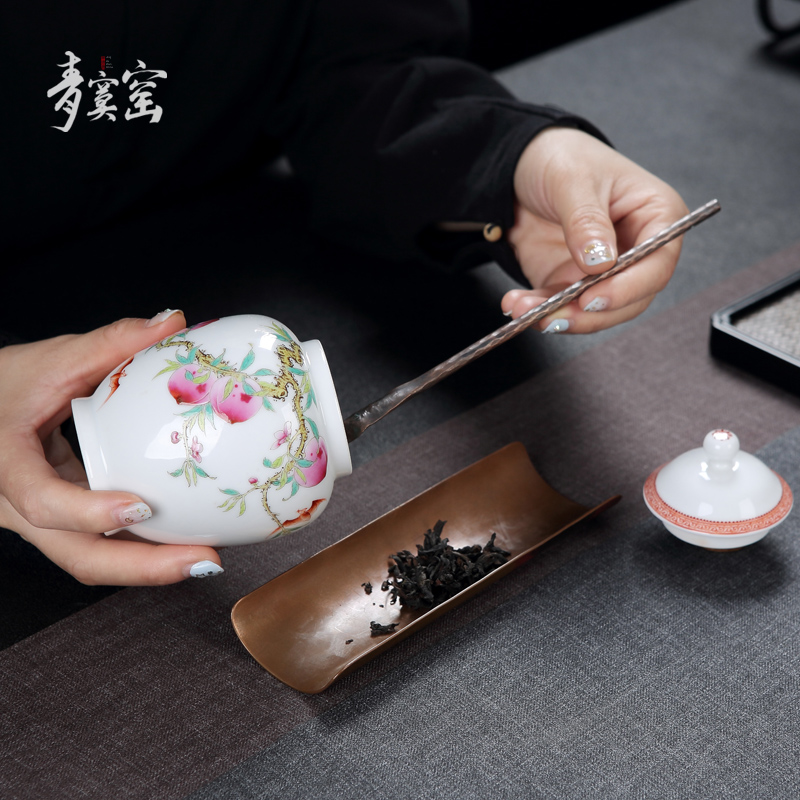 Its green up with jingdezhen ceramic powder enamel caddy fixings hand - made ceramic seal tank gift box packaging pu - erh tea storage POTS
