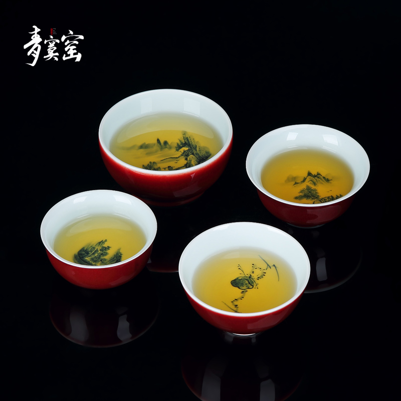 Up with green was master kung fu tea cups jingdezhen ceramic checking tea tea cup single ruby red glaze small tea cups
