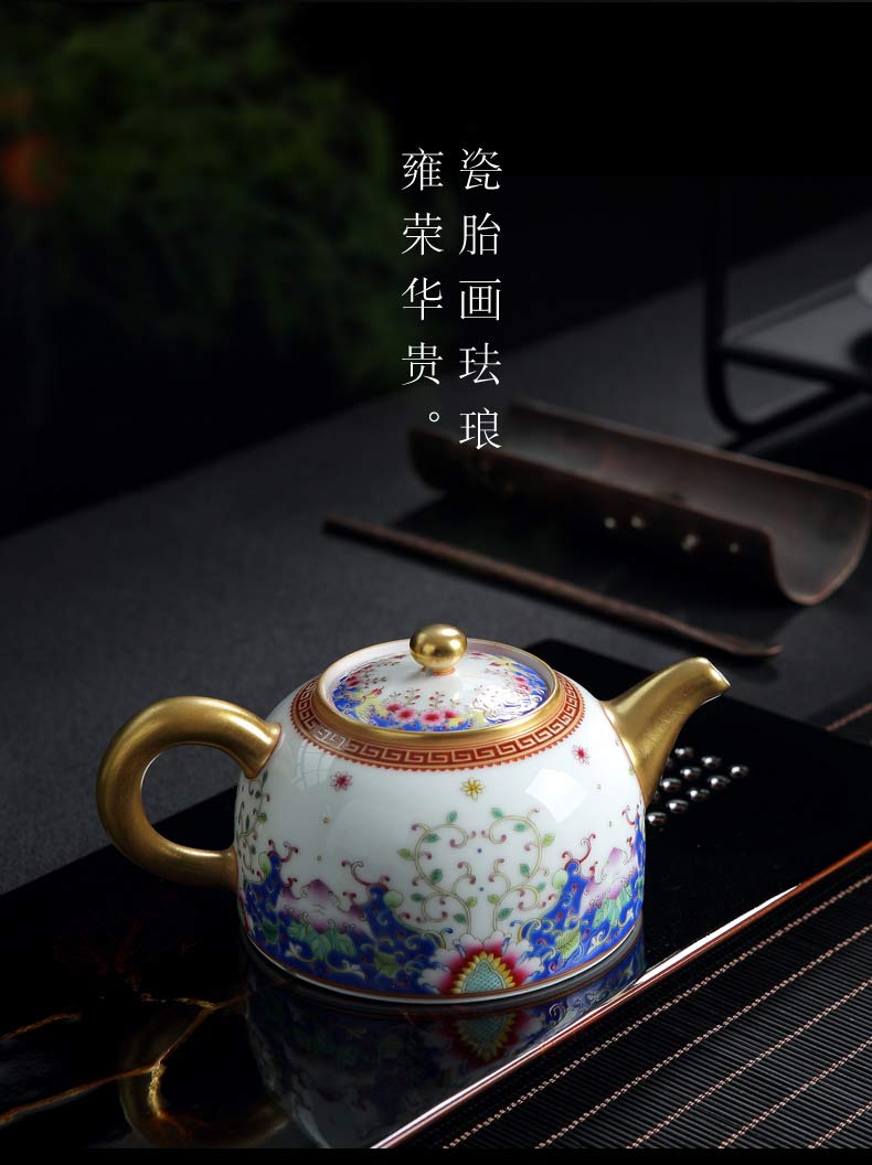 Jingdezhen up ceramic green was kung fu teapot household enamel manual hand - made filter with tea pot