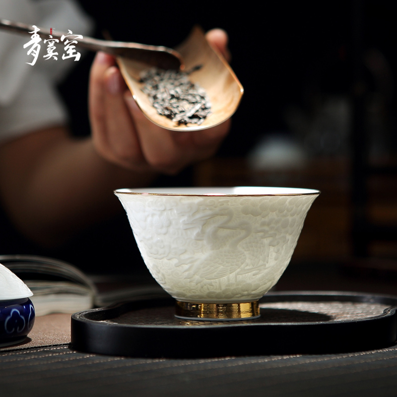 Its green up tureen jingdezhen ceramic tea cups of the big three of the bowl to use single white porcelain set tea service