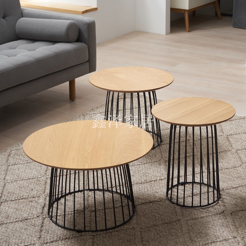 Several Creative Tea Tables of Nordic Iron Tea Several Round Solid Wood Modern Simple Small House Living Room