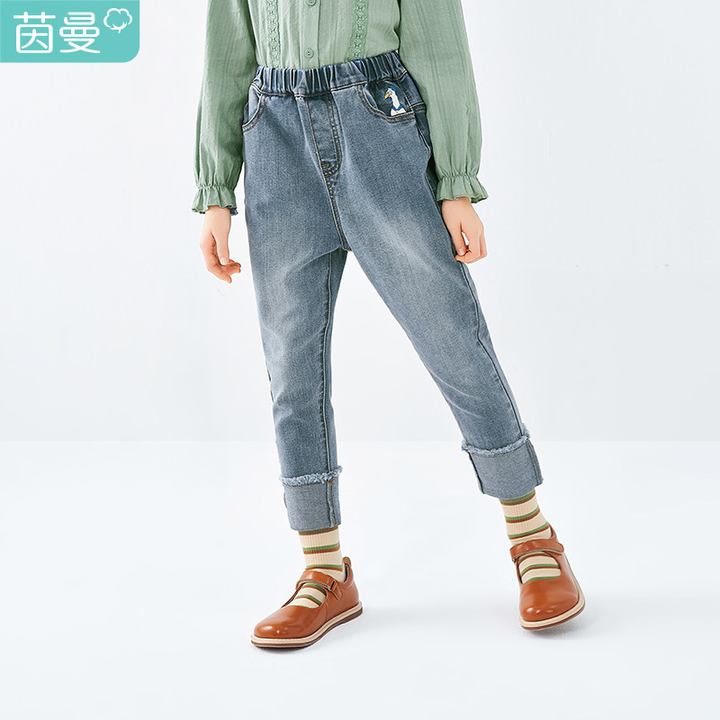 Inman Children's Clothing Girl Scroll Nine Pants Lax Pads Kids Pants Han Edition 2022 Spring New Model