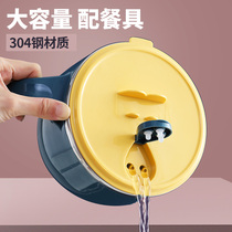 Stainless steel instant noodle bowl with lid bowl for student lunch box Japanese cute girl single instant noodle bowl artifact