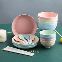 Wheat straw dishes set home Japanese rice eating bowl creative personality childrens tableware anti-drop plate chopsticks