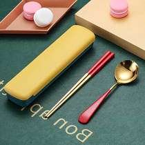 Student chopsticks spoon set stainless steel portable tableware children cute creative tableware box office workers single load