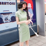 Свежее ципао для школьников, короткое платье, светлый стиль