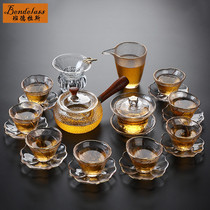 Heat-resistant glass tea set home living room Japanese-style transparent hammer pattern black tea kung fu tea set office reception