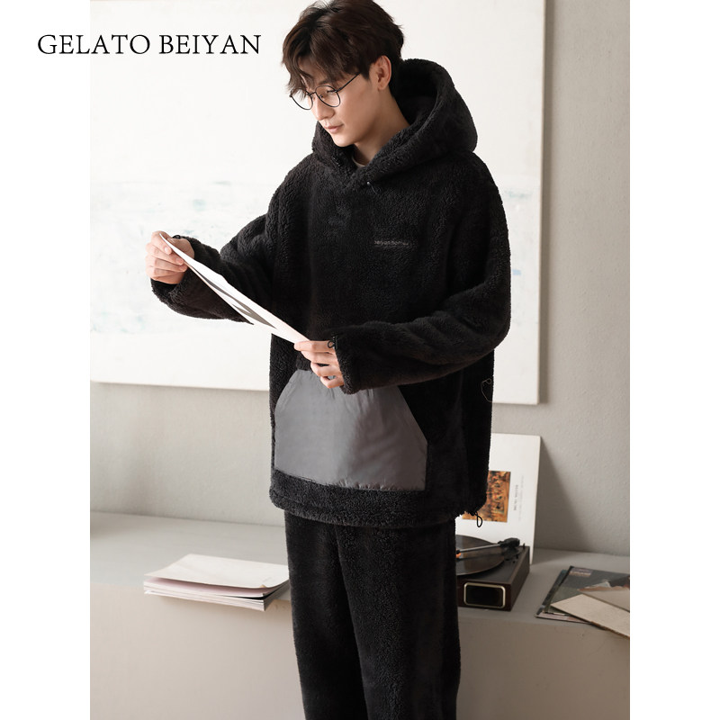 Beyen Fall Winter Pyjamas Man Hat Hawdwelling Home Wear Fashion Heating Coral Velvet Set