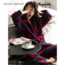 Beyen Winter Pajamas Woman thickened plus coral velvet home suit long-range flannel warming suit