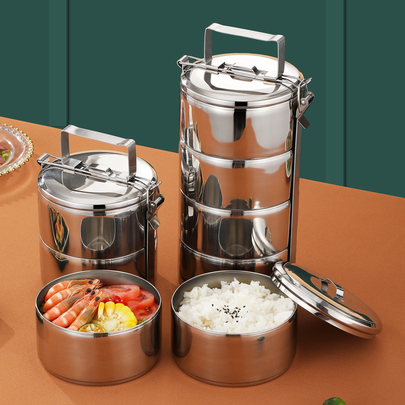 304 food grade multi-layer lunch box layered food basket student office worker with rice steamer induction cooker can heat lunch box