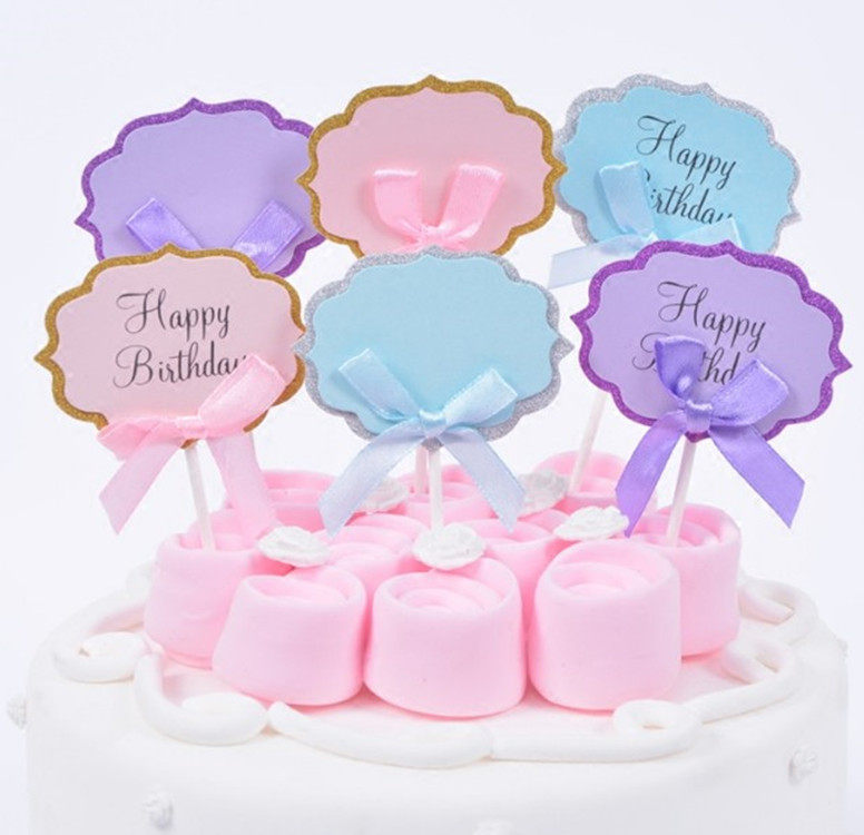 Cartoon writing card cake decoration DIY happy birthday card bow can be handwritten blessings plug-in card