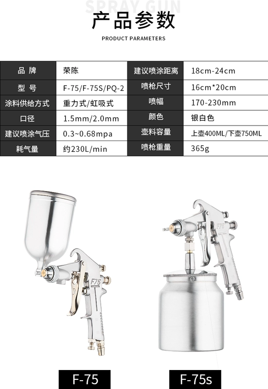 Rongchen R-71 sơn phủ ngoài súng phun F-75 súng phun phun sơn xe R-77 sơn phủ PQ-2 súng phun đường kính lớn