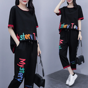 eazm女短袖胖MM大码200斤两件套