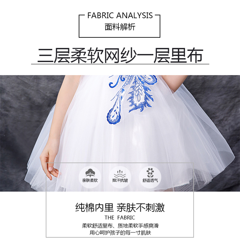 Ngày thiếu nhi Trang phục cho trẻ em Phong cách Trung Quốc Nam và nữ Hợp xướng Quần áo Màu xanh và trắng Sứ Tutu Mẫu giáo Trang phục biểu diễn - Trang phục váy đầm trẻ em 13 tuổi