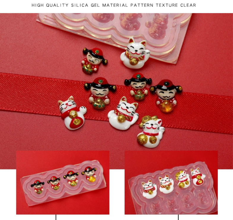 Lucky Cat Silicone Mô hình ba chiều Khắc nghệ thuật Nail God of Wealth Mold God of Wealth Cứu trợ Khuôn công cụ - Công cụ Nail