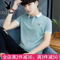 Xu hướng áo thun nam tay ngắn Playboy nam mùa hè Hàn Quốc Tide thương hiệu Lapel Đẹp trai POLO Áo sơ mi nam mặc - Áo phông dài áo thun 3 lỗ nam