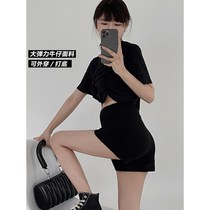 ~ bao implored homemade Korean version of pregnant woman shorts for summer and thin outside wearing high waist display slim black tight elastic hot pants