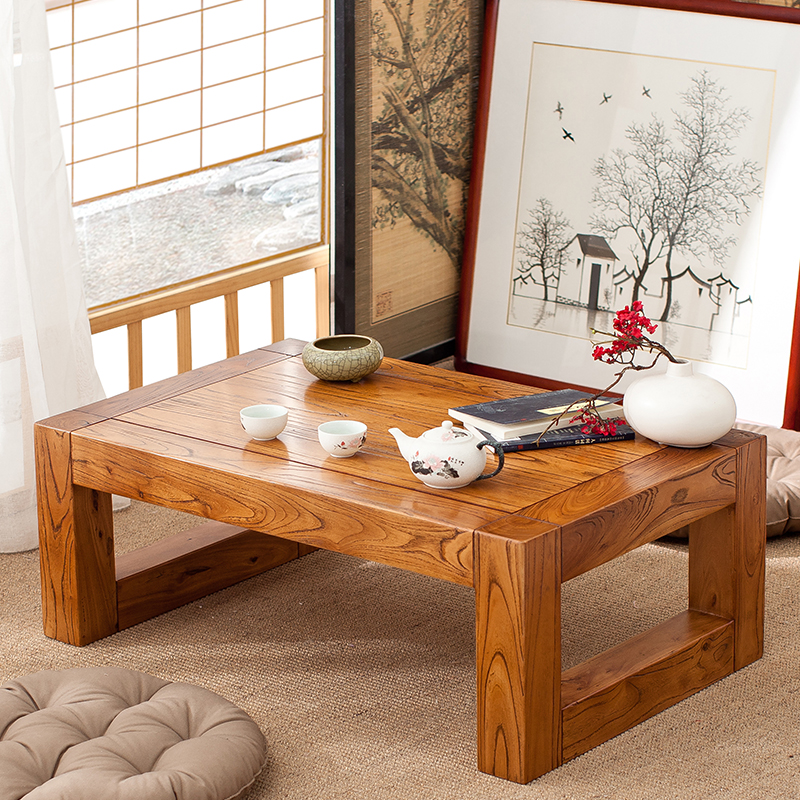 Solid wood floating window small tea table Japanese tatami low table elm small tea table low table Zen kang table can be customized