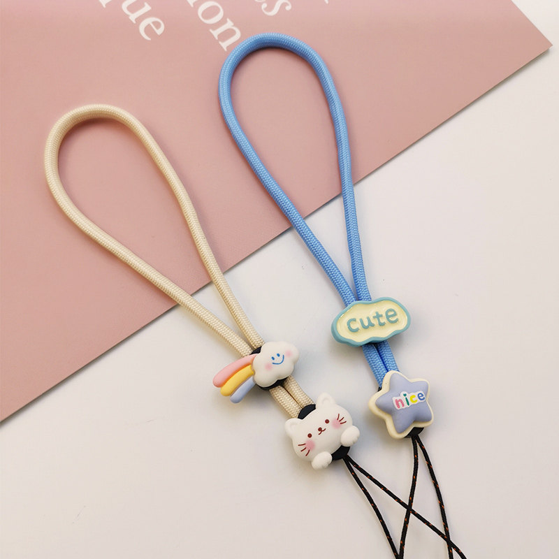 Cartoon wrist strap for mobile phones, short wide strap, adjustable woven chain, hand-held, cute charm, durable, CCD camera chain bracelet, anti-loss lanyard.