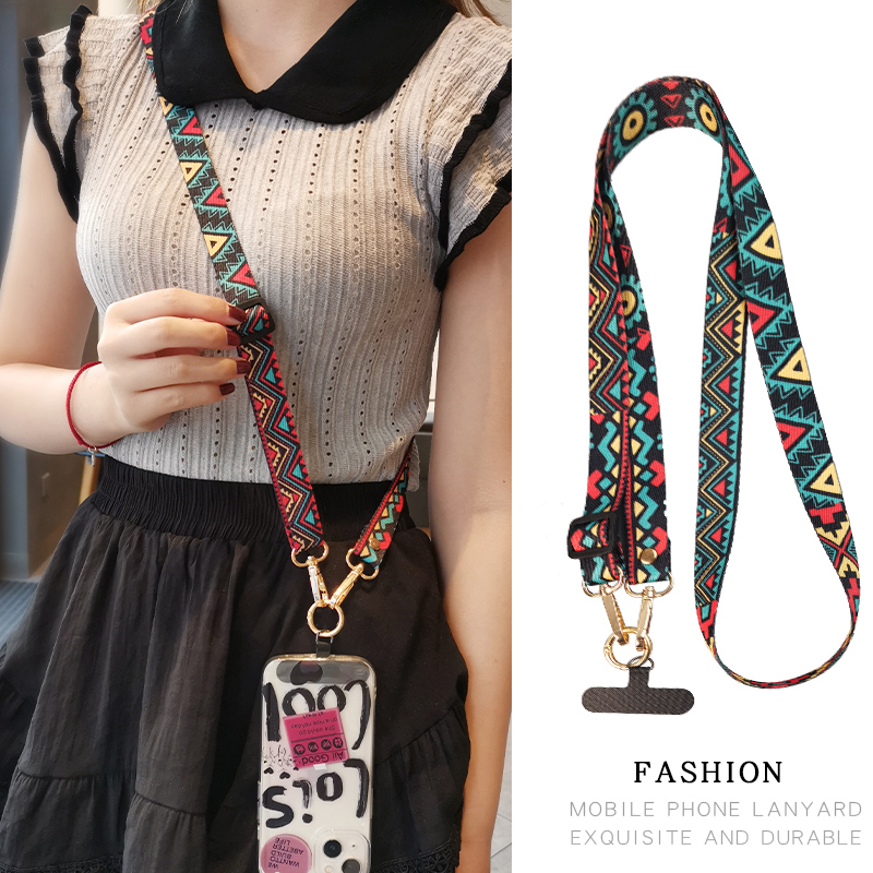 Long Crossbody Phone Lanyard with Vintage Pattern, Wide Strap, Adjustable Neck Strap, Totem Pendant, High-End Phone Case Lanyard, Exquisite Strap, New Style Gadget