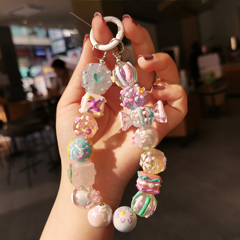 Mobile phone hanging rope short style wrist string Cartoon Pendant Wide Wristband Candy Handmade String Bead Hanging Chain Woman's High-end Delicate Ferris Wheel Hand Rope Pendant sturdy and durable Broadband hanging ornament anti-lose sling-Taobao