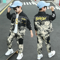 Boys autumn suit 2021 New Spring and Autumn Tide brand camouflage handsome young childrens sports tooling three pieces