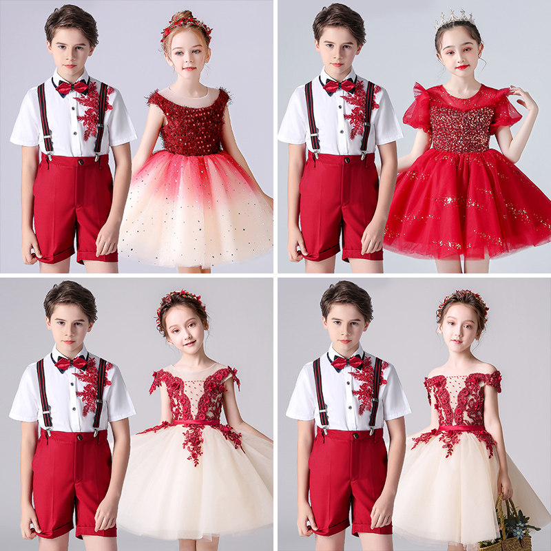61 children cast to serve male and female performance clothes primary and middle school students host recitation of costume kindergarten choral clothes