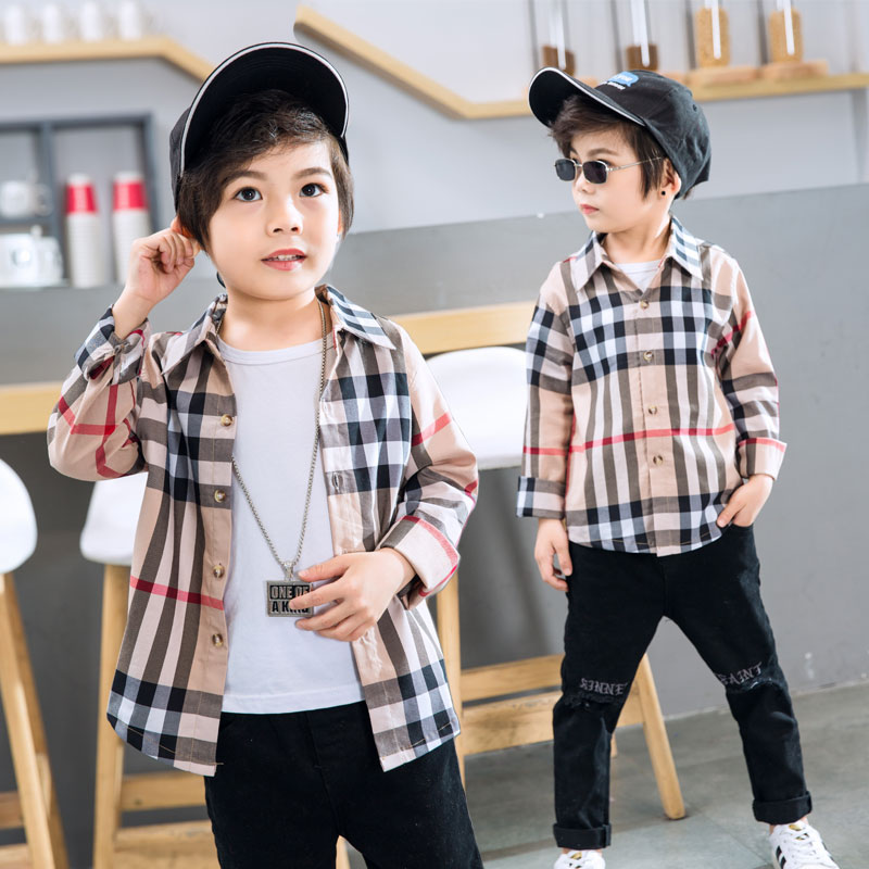 Chàng trai áo Anh Xuân Thu ăn mặc 2019 mới bông dài tay mỏng trên trẻ em Plaid Shirt chàng trai áo sơ mi.