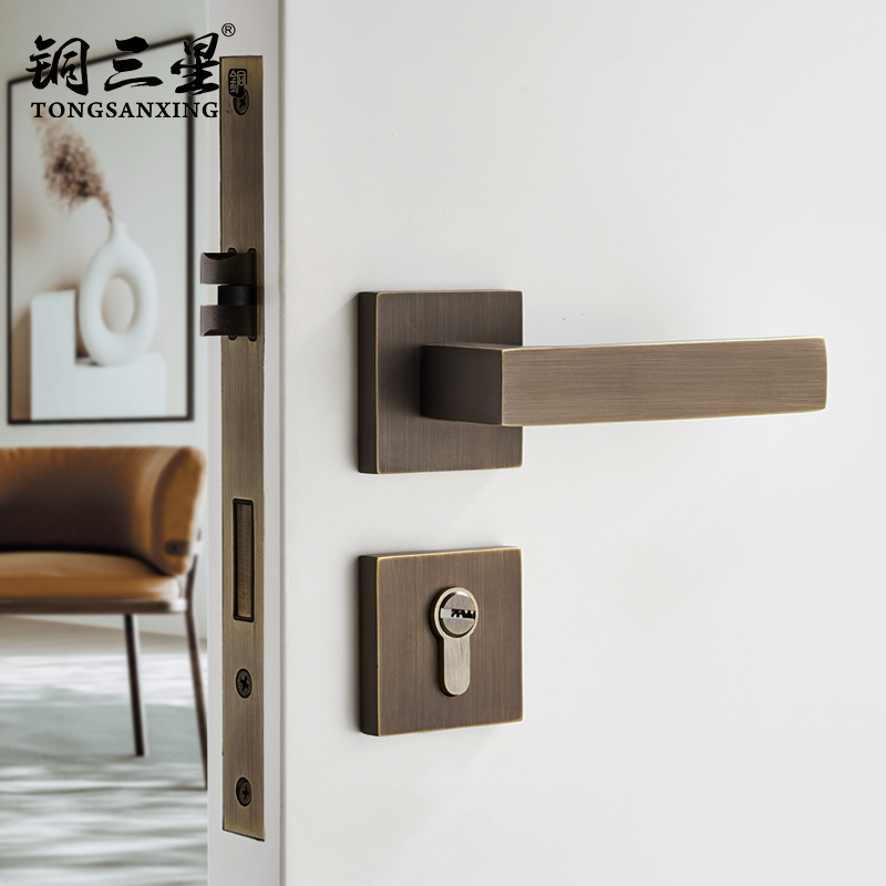Zhang's hardware indoor home bedroom with key room door lock white wooden door simple pure copper lock universal type