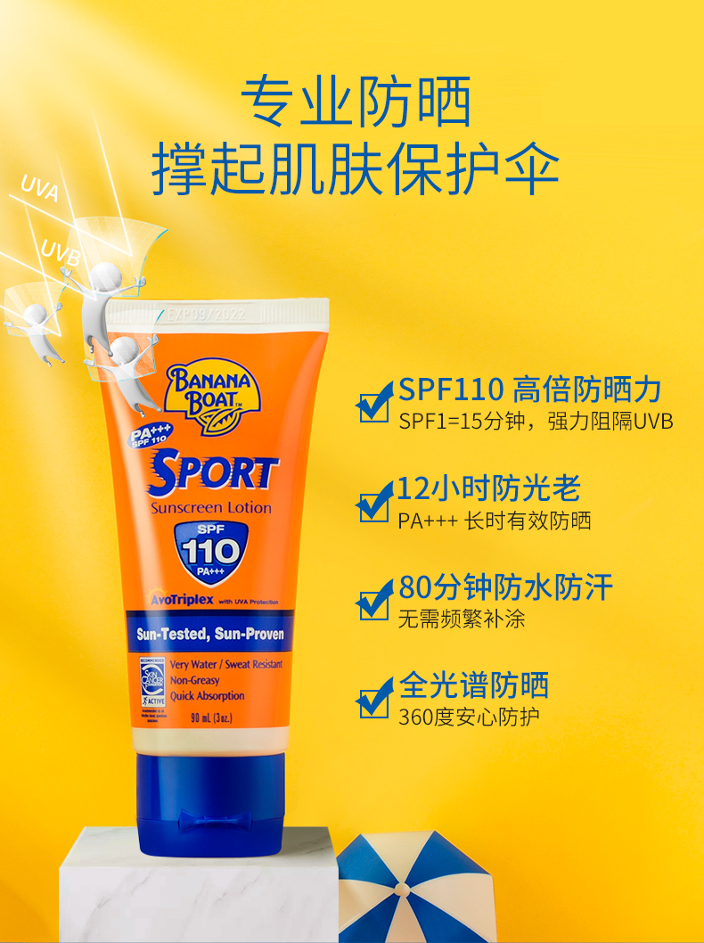 美国进口 Banana Boat 香蕉船 运动防晒霜 SPF110 90ml 图3
